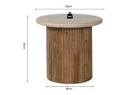 Mesa De Centro*Meublorama Table de centro MAELORA – Mesa de centro redonda Ø50 cm – Madeira de mangueira & travertino – Design natural e elegante Castanho