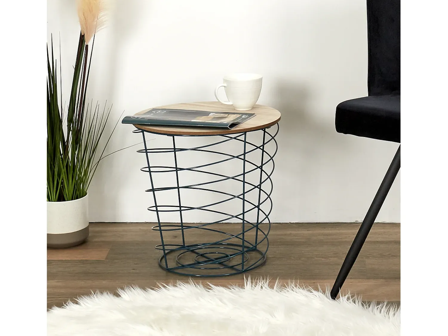 Mesa De Apoio*The Home Deco Factory Table Filaire Bois Et Metal Cyclone Bleu M6 A1/m6 Azul