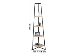 Prateleira*Meublorama Étagère d'angle 5 niveaux collection HOLBORN – Style industriel, coloris chêne et noir Castanho