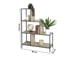 Clearance Meublorama Étagère escalier sur 4 niveaux collection HOLBORN – Style industriel, coloris chêne et noir Castanho