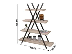 Outlet Meublorama Étagère pyramide 4 niveaux collection DARYL – Style industriel, coloris chêne et noir Castanho