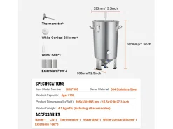 Outlet Tanque de Fermentação, SucceBuy Kit de Tanque de Fermentação Doméstica de Aço Inoxidável de 30 L com Fermentador de Cerveja