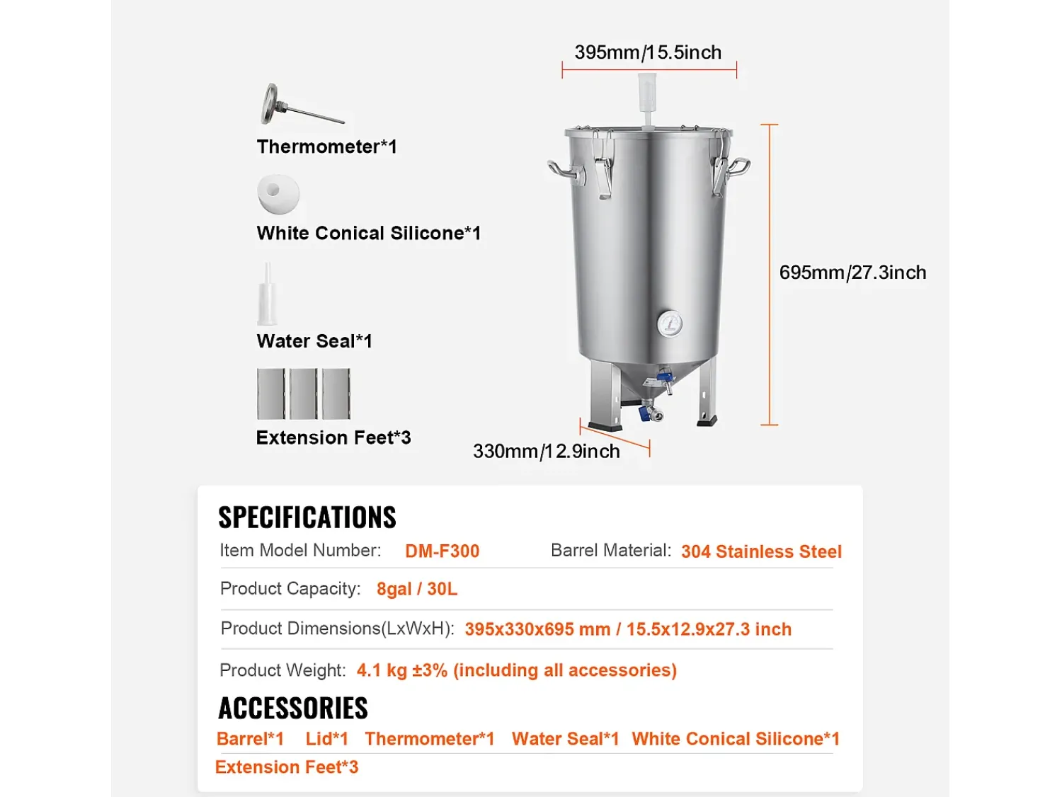 Outlet Tanque de Fermentação, SucceBuy Kit de Tanque de Fermentação Doméstica de Aço Inoxidável de 30 L com Fermentador de Cerveja