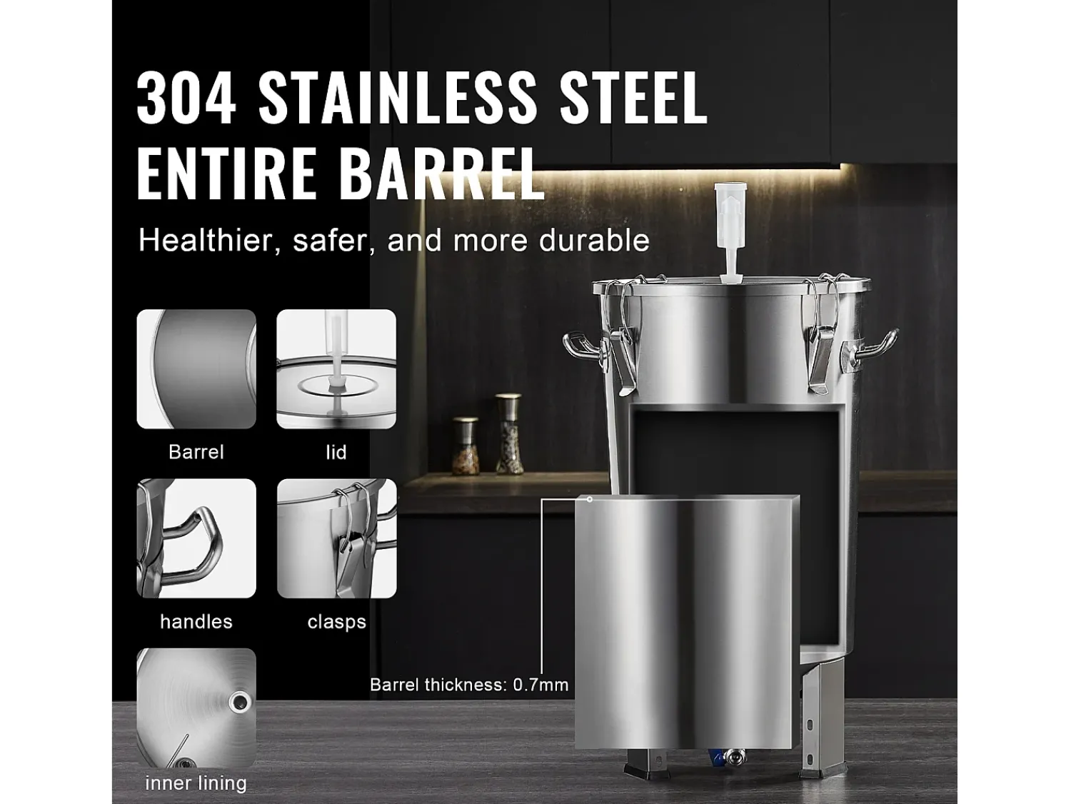 Outlet Tanque de Fermentação, SucceBuy Kit de Tanque de Fermentação Doméstica de Aço Inoxidável de 30 L com Fermentador de Cerveja