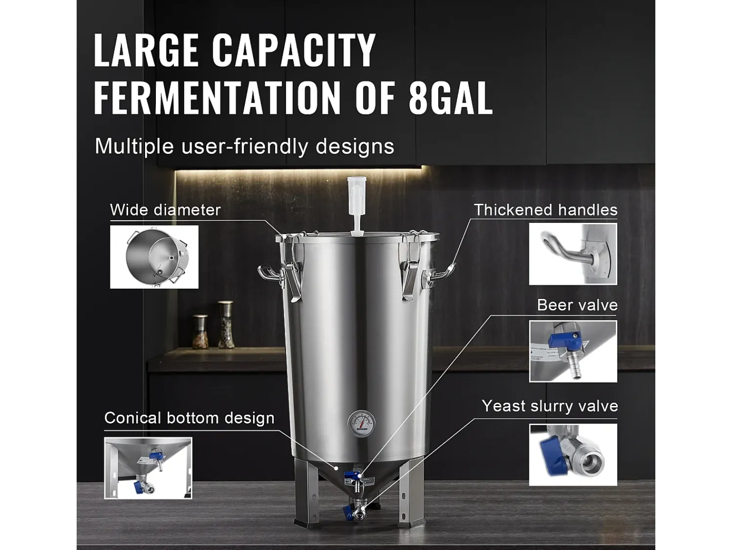 Outlet Tanque de Fermentação, SucceBuy Kit de Tanque de Fermentação Doméstica de Aço Inoxidável de 30 L com Fermentador de Cerveja