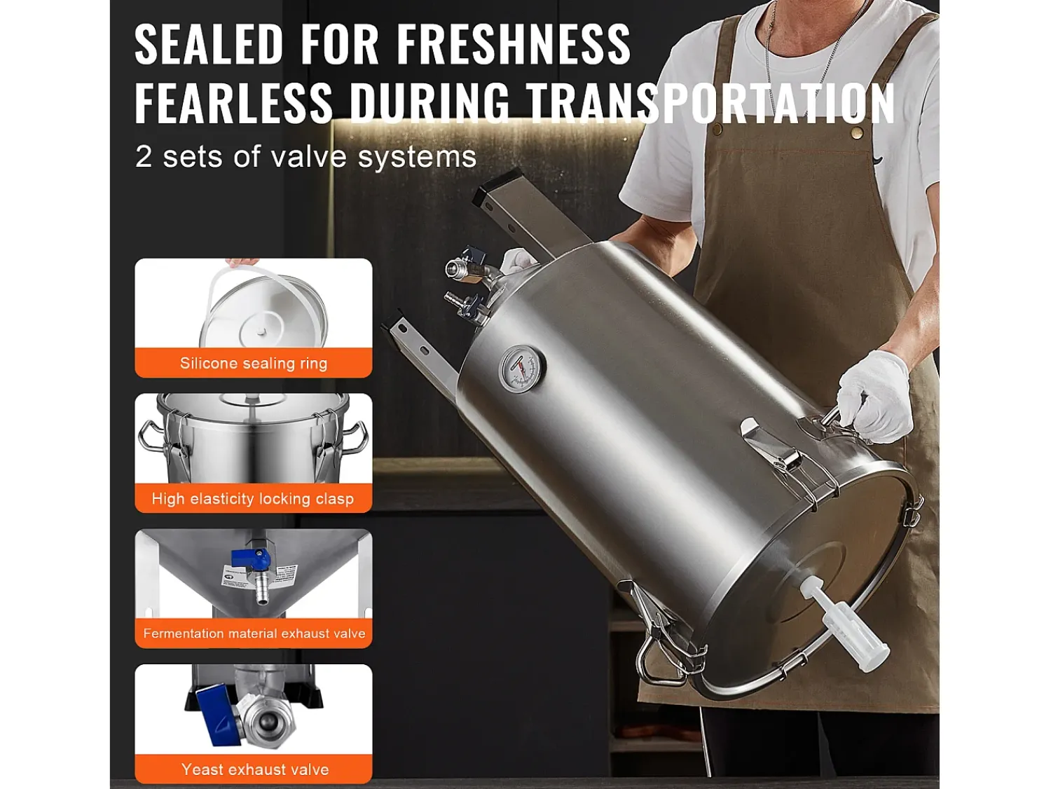 Outlet Tanque de Fermentação, SucceBuy Kit de Tanque de Fermentação Doméstica de Aço Inoxidável de 30 L com Fermentador de Cerveja