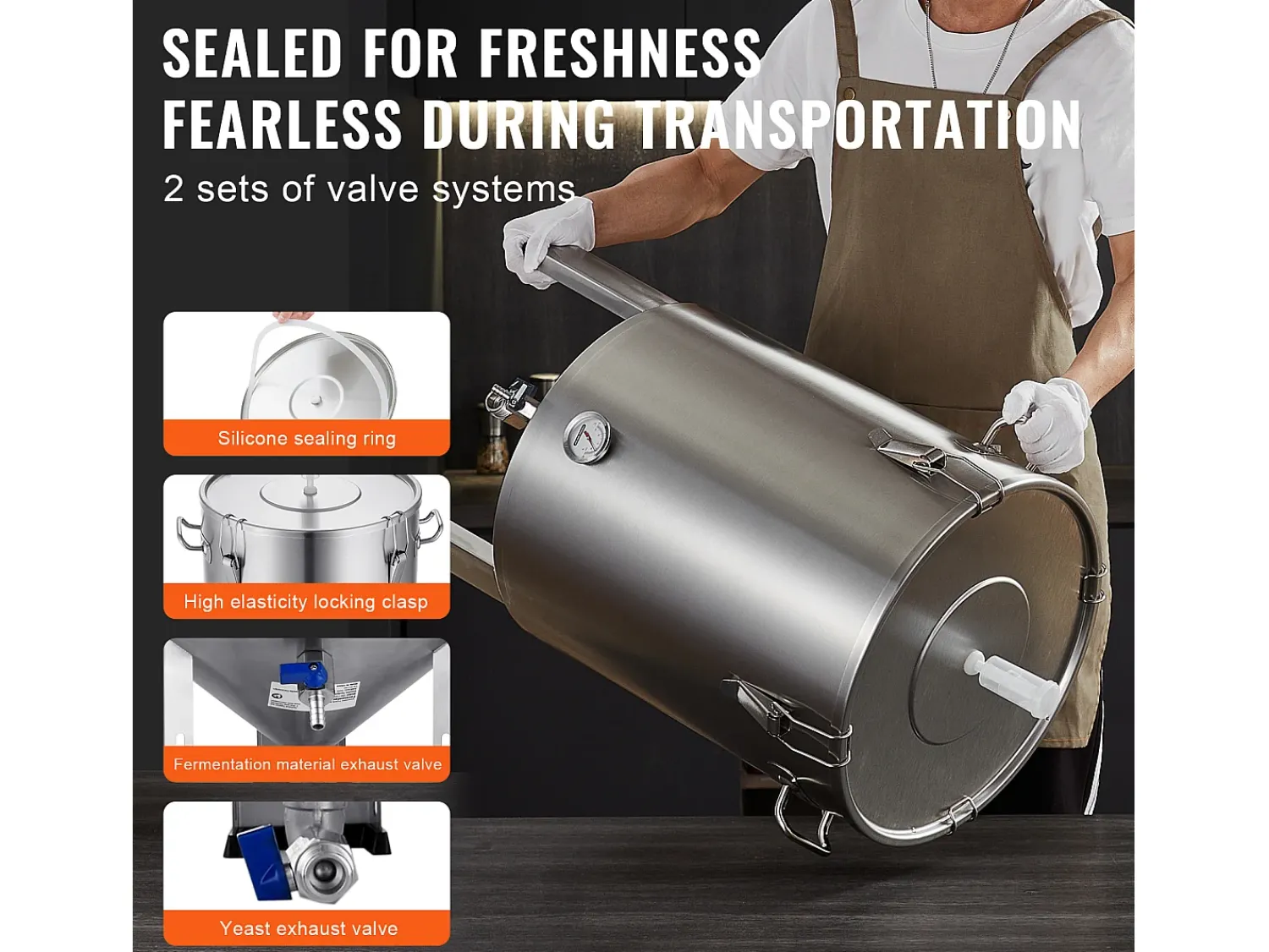 Tanque de Fermentação, SucceBuy Kit de Tanque de Fermentação Caseira de Aço Inoxidável de 60 L com Fermentador de Cerveja^ Acessório Vinho E Bar