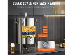 Tanque de Fermentação, SucceBuy Kit de Tanque de Fermentação Caseira de Aço Inoxidável de 60 L com Fermentador de Cerveja^ Acessório Vinho E Bar