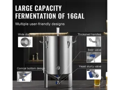 Tanque de Fermentação, SucceBuy Kit de Tanque de Fermentação Caseira de Aço Inoxidável de 60 L com Fermentador de Cerveja^ Acessório Vinho E Bar