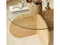 Mesa De Centro*Dmora TavDalcibiad sala de estar, Mesa de café, Porta-revistas para sofá, Prateleira para sala, 75x75h35 cm, Carvalho Castanho