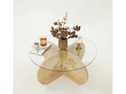 Mesa De Centro*Dmora TavDalcibiad sala de estar, Mesa de café, Porta-revistas para sofá, Prateleira para sala, 75x75h35 cm, Carvalho Castanho