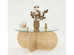 Mesa De Centro*Dmora TavDalcibiad sala de estar, Mesa de café, Porta-revistas para sofá, Prateleira para sala, 75x75h35 cm, Carvalho Castanho