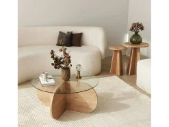 Mesa De Centro*Dmora TavDalcibiad sala de estar, Mesa de café, Porta-revistas para sofá, Prateleira para sala, 75x75h35 cm, Carvalho Castanho