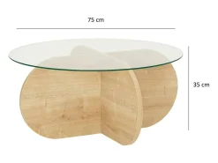Mesa De Centro*Dmora TavDalcibiad sala de estar, Mesa de café, Porta-revistas para sofá, Prateleira para sala, 75x75h35 cm, Carvalho Castanho