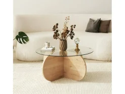 Mesa De Centro*Dmora TavDalcibiad sala de estar, Mesa de café, Porta-revistas para sofá, Prateleira para sala, 75x75h35 cm, Carvalho Castanho