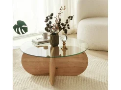 Mesa De Centro*Dmora TavDalcibiad sala de estar, Mesa de café, Porta-revistas para sofá, Prateleira para sala, 75x75h35 cm, Carvalho Castanho