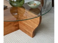 Clearance Dmora TavLinho de sala de estar Dborrell, Mesa de café, Suporte de revistas para sofá, Prateleira de sala de estar, 92x92h36 cm, Carvalho Castanho