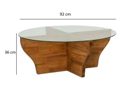 Clearance Dmora TavLinho de sala de estar Dborrell, Mesa de café, Suporte de revistas para sofá, Prateleira de sala de estar, 92x92h36 cm, Carvalho Castanho