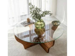 Clearance Dmora TavLinho de sala de estar Dborrell, Mesa de café, Suporte de revistas para sofá, Prateleira de sala de estar, 92x92h36 cm, Carvalho Castanho