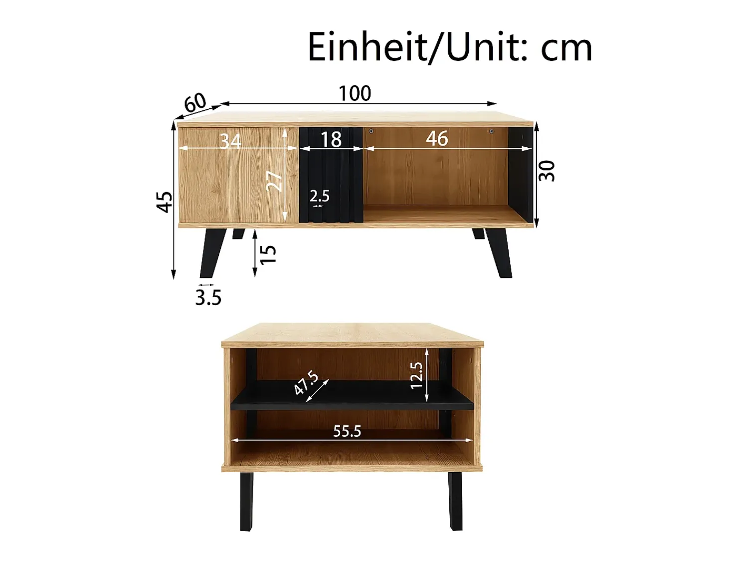 Tavolino da caffè 100 x 60 x 45 cm in legno colorato e design nero, tavolo da soggiorno con cassetto tavolino laterale^ Mesa De Centro