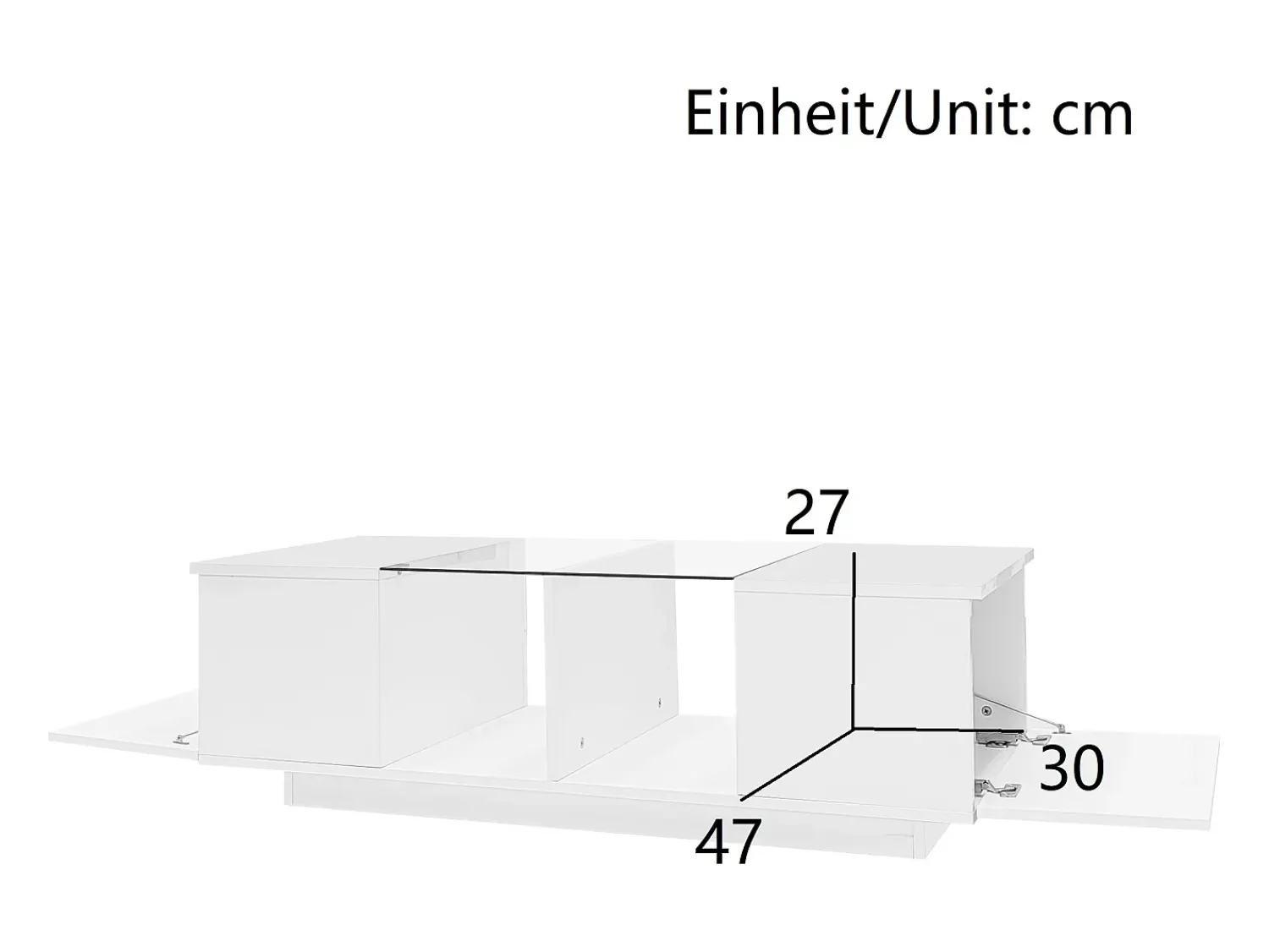 Tavolino da caffè moderno bianco con illuminazione a LED, piano del tavolo lucido, 120 x 50 x 38,5 cm^ Mesa De Centro