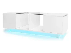Tavolino da caffè moderno bianco con illuminazione a LED, piano del tavolo lucido, 120 x 50 x 38,5 cm^ Mesa De Centro