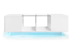 Tavolino da caffè moderno bianco con illuminazione a LED, piano del tavolo lucido, 120 x 50 x 38,5 cm^ Mesa De Centro