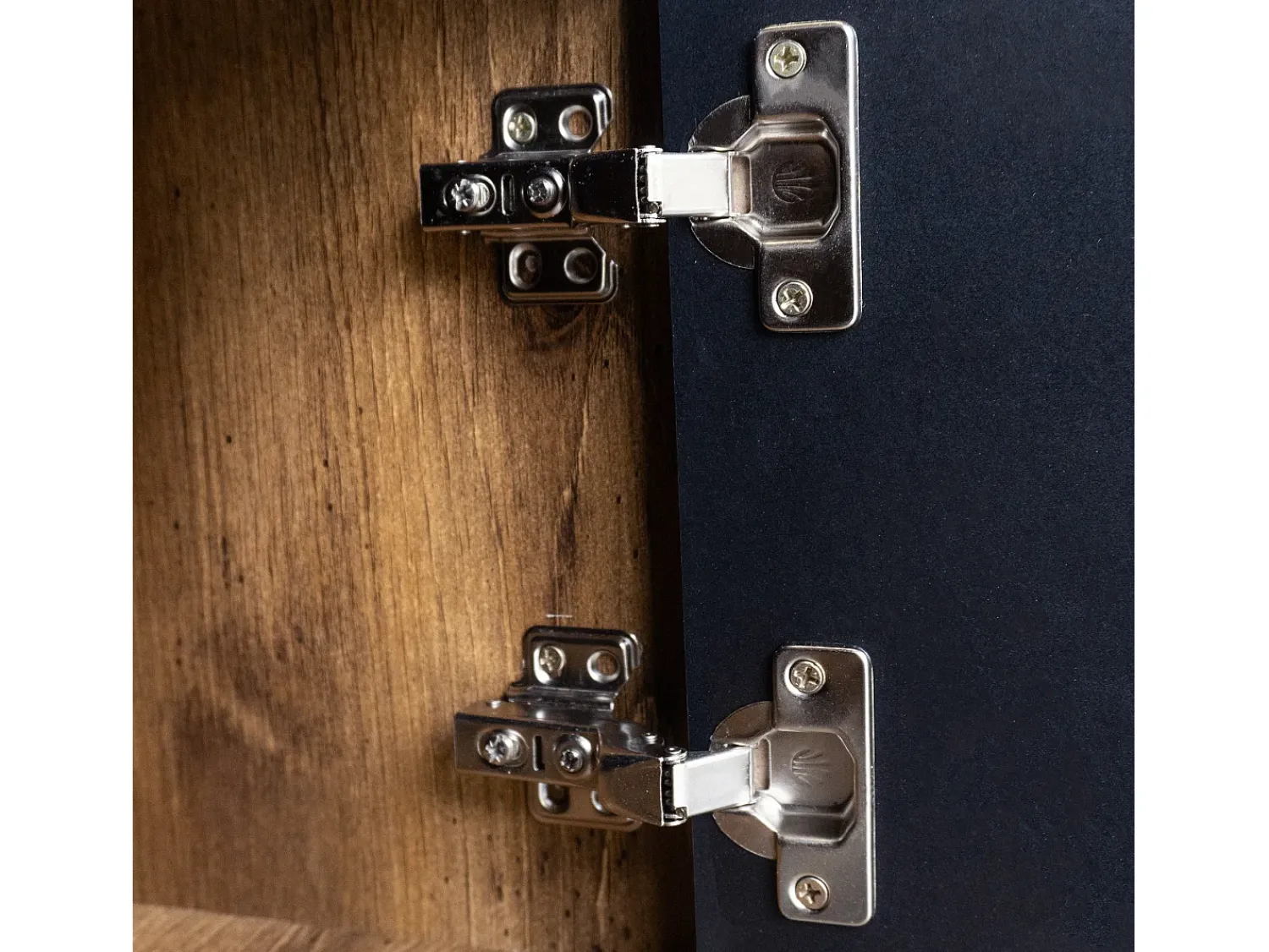 Mesa De Centro| Tavolino da caffè nero e legno da 90 cm – 2 scomparti aperti e 2 ante Preto