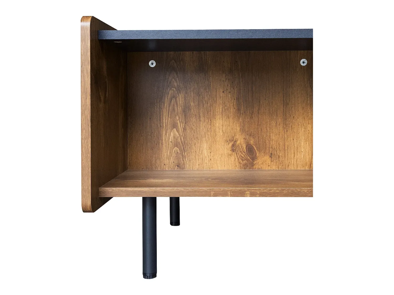 Mesa De Centro| Tavolino da caffè nero e legno da 90 cm – 2 scomparti aperti e 2 ante Preto