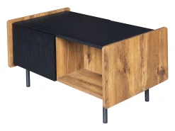 Mesa De Centro| Tavolino da caffè nero e legno da 90 cm – 2 scomparti aperti e 2 ante Preto