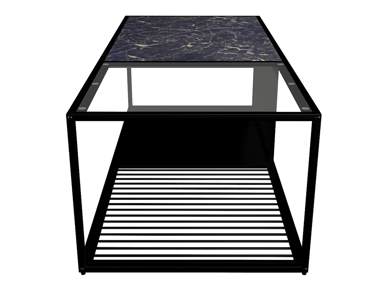 Mesa De Centro| Tavolino da caffè, tavolino in ferro battuto con vetro, ampio spazio di archiviazione Preto