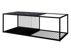 Mesa De Centro| Tavolino da caffè, tavolino in ferro battuto con vetro, ampio spazio di archiviazione Preto