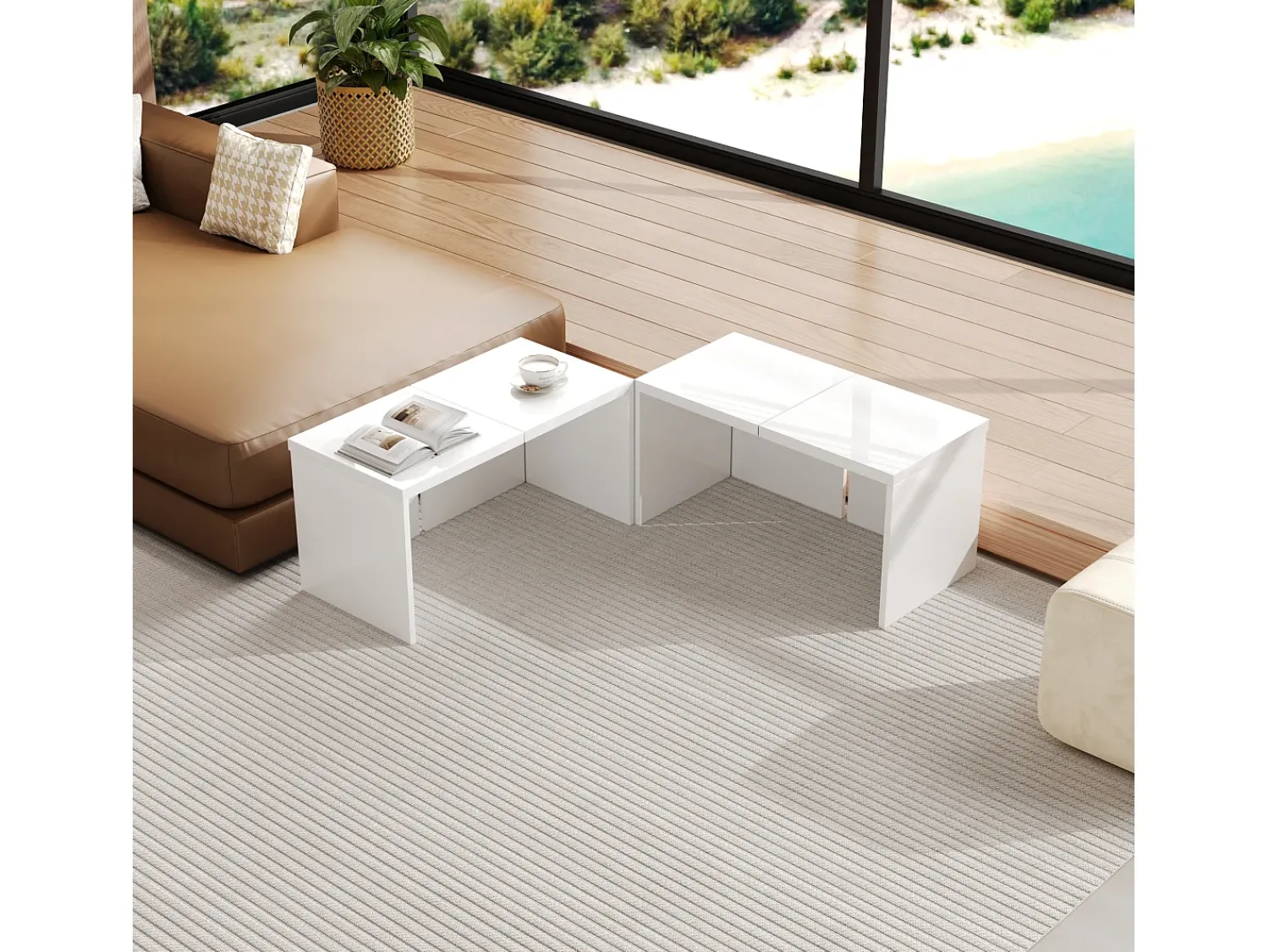 Mesa De Centro* Tavolino da caffè, tavolino fai da te, piano del tavolo lucido, combinazione libera Branco