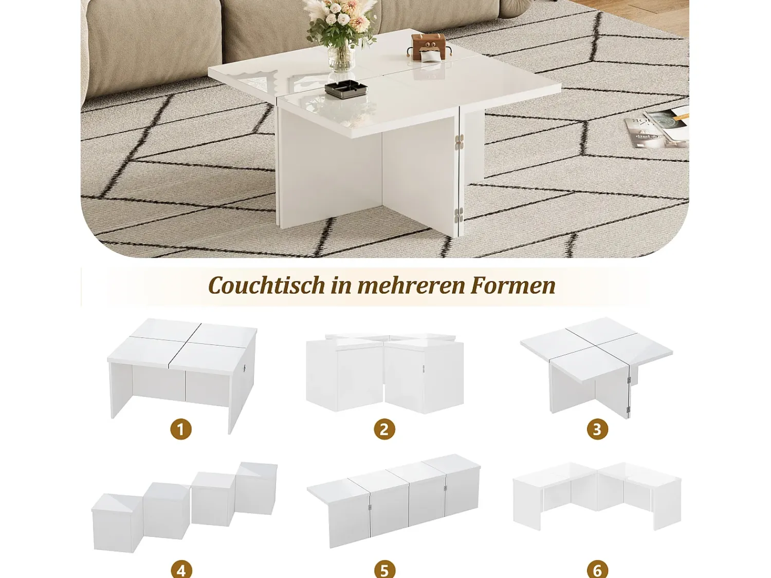 Mesa De Centro* Tavolino da caffè, tavolino fai da te, piano del tavolo lucido, combinazione libera Branco