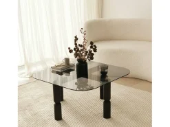 Dmora TAvolino de sala de estar Dpervers, Mesa baixa de café, Suporte de revistas para sofá, Prateleira de sala de estar, 80x80h40 cm, Antracite e Fumé^ Mesa De Centro
