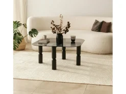 Dmora TAvolino de sala de estar Dpervers, Mesa baixa de café, Suporte de revistas para sofá, Prateleira de sala de estar, 80x80h40 cm, Antracite e Fumé^ Mesa De Centro