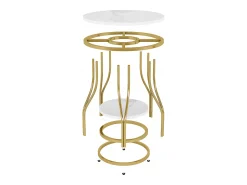 Mesa De Apoio|Tribesigns Tábua de apoio redonda em ouro com dois níveis, Mesa de cabeceira moderna, Pequena tábua de apoio com prateleira de armazenamento Branco