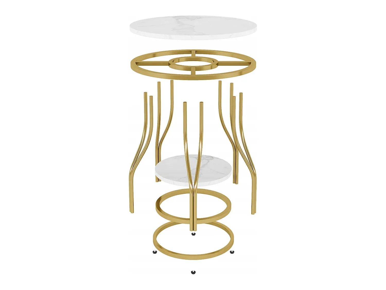 Mesa De Apoio|Tribesigns Tábua de apoio redonda em ouro com dois níveis, Mesa de cabeceira moderna, Pequena tábua de apoio com prateleira de armazenamento Branco