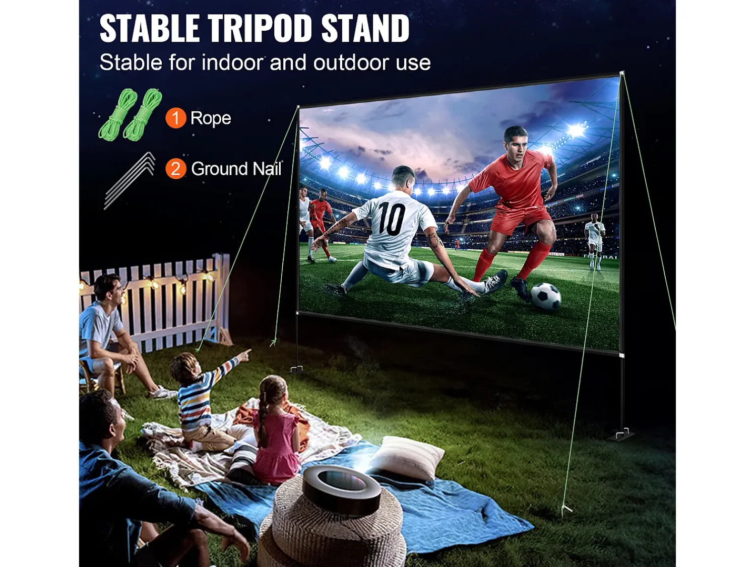 Móvel De Tv| Tela de Cinema ao Ar Livre SucceBuy com Suporte - 381cm, 16:9 HD 4K Portátil para o Interior e o Exterior Cinema em Casa Jogos Escritório Preto