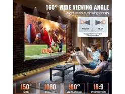 Móvel De Tv| Tela de Cinema ao Ar Livre SucceBuy com Suporte - 381cm, 16:9 HD 4K Portátil para o Interior e o Exterior Cinema em Casa Jogos Escritório Preto