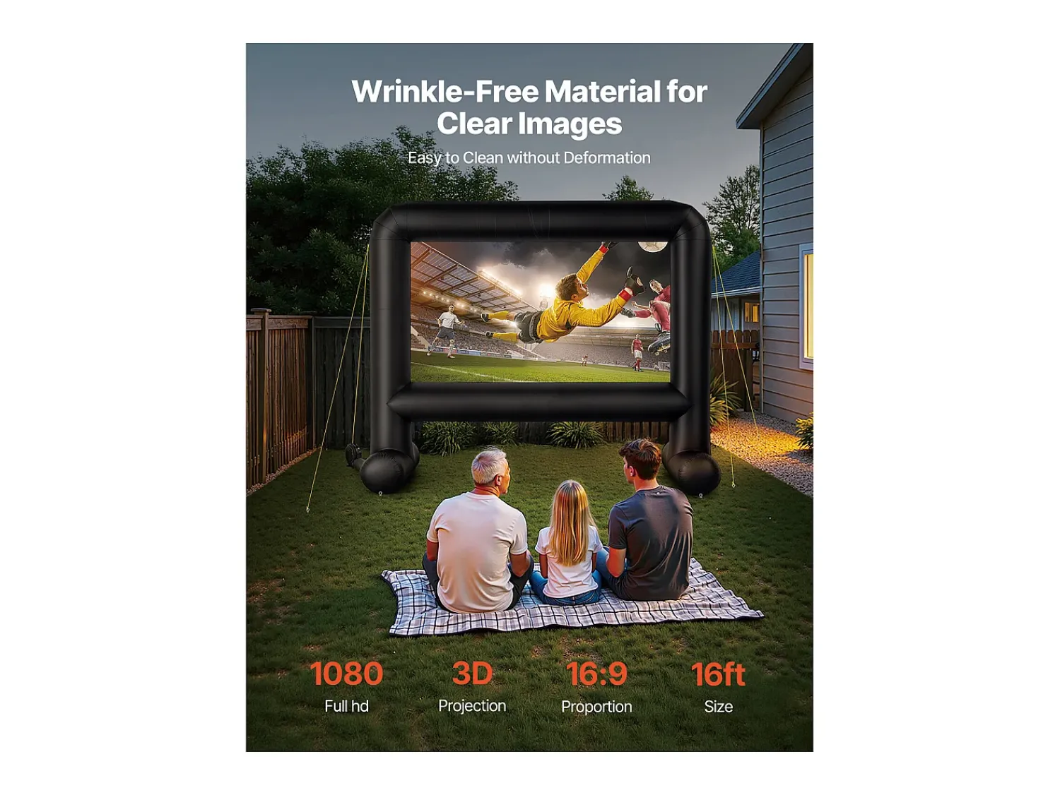 Tela de Projeção Inflável SucceBuy, Fabricada em Material 600D Durável, Inclui Saco de Armazenamento Portátil. Formato 16:9, 378 x 130 x 317 cm^ Móvel De Tv