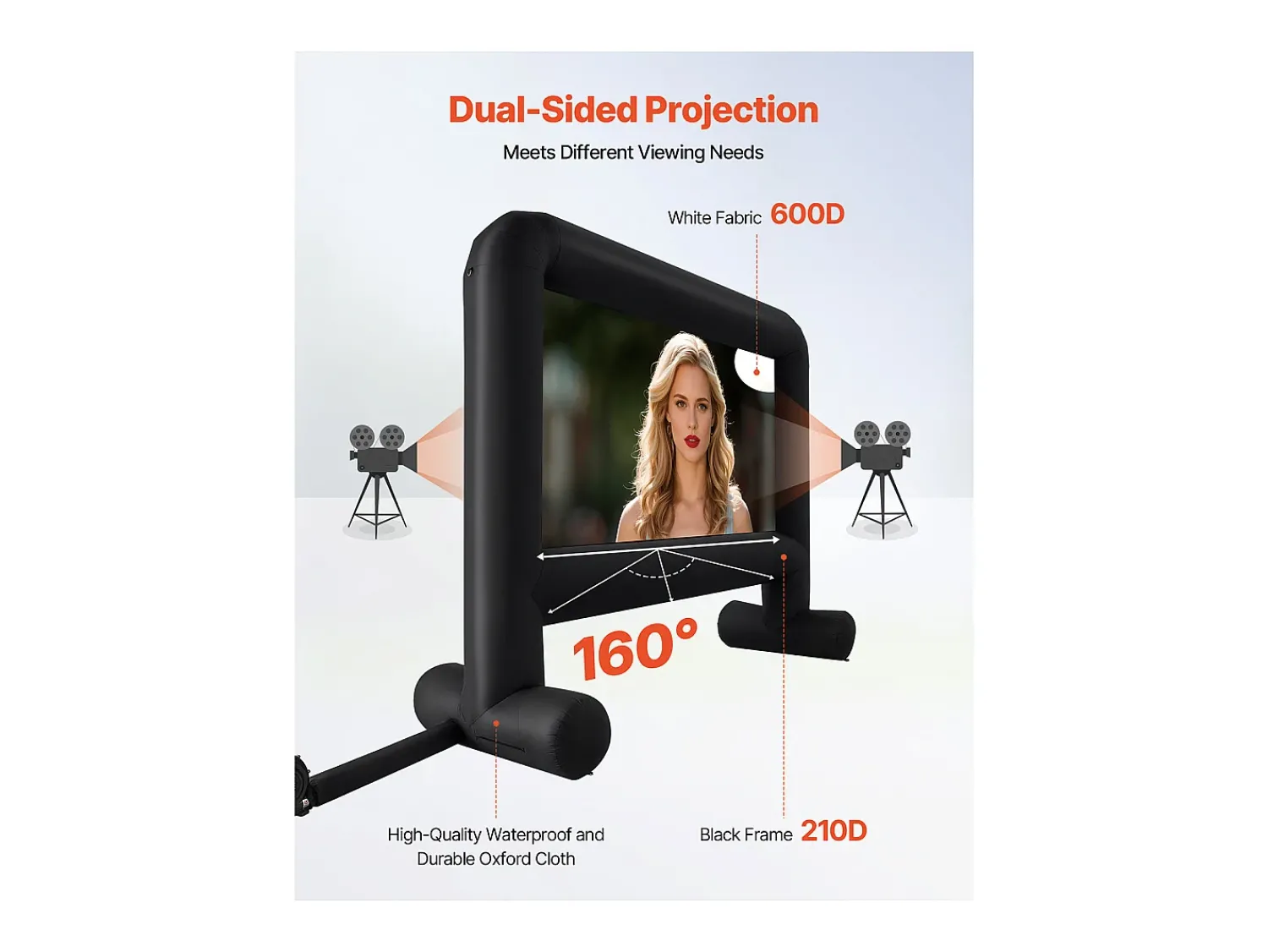 Tela de Projeção Inflável SucceBuy, Fabricada em Material 600D Durável, Inclui Saco de Armazenamento Portátil. Formato 16:9, 378 x 130 x 317 cm^ Móvel De Tv