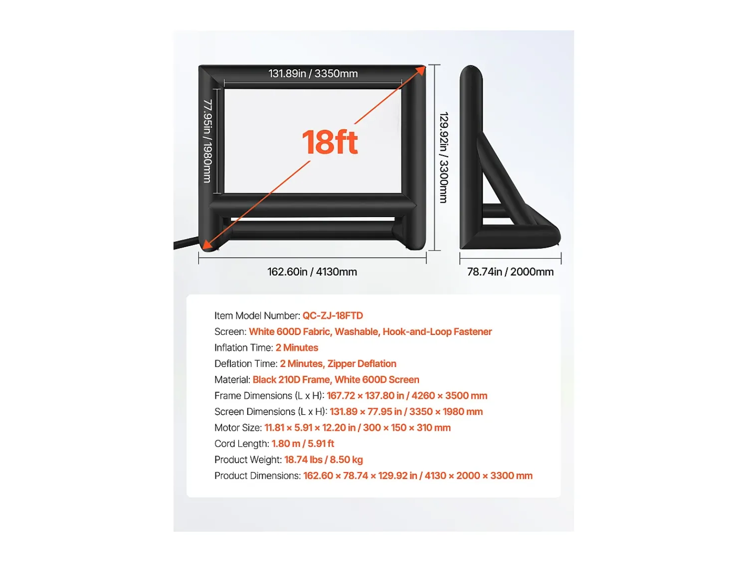 Tela de Projeção Inflável SucceBuy, Fabricada em Material Resistente 600D, Incluindo Saco de Armazenamento Portátil, Formato 16:9, 413 x 160 x 330 cm^ Móvel De Tv