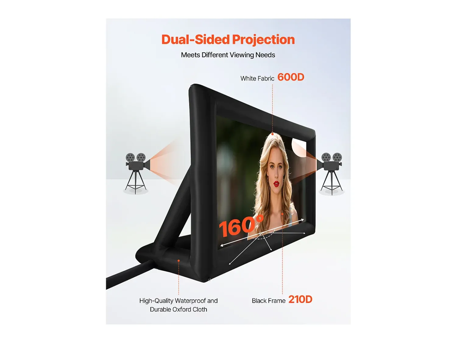 Móvel De Tv* Tela de Projeção Inflável SucceBuy, Fabricada em Material 600D Durável, Incluindo Saco de Armazenamento Portátil, Formato 16:9, 409 x 160 x 272 cm Preto