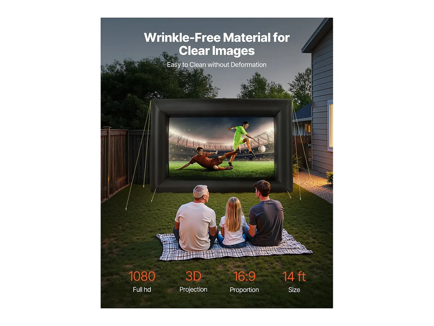 Móvel De Tv* Tela de Projeção Inflável SucceBuy, Material 600D, Portátil com Saco de Armazenamento, Formato 16:9, Ideal para Home Cinema, 378 x 160 x 317 cm Preto