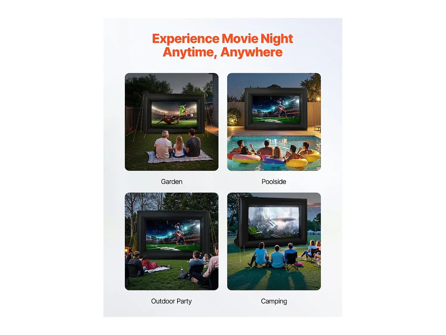 Móvel De Tv* Tela de Projeção Inflável SucceBuy, Material 600D, Portátil com Saco de Armazenamento, Formato 16:9, Ideal para Home Cinema, 378 x 160 x 317 cm Preto