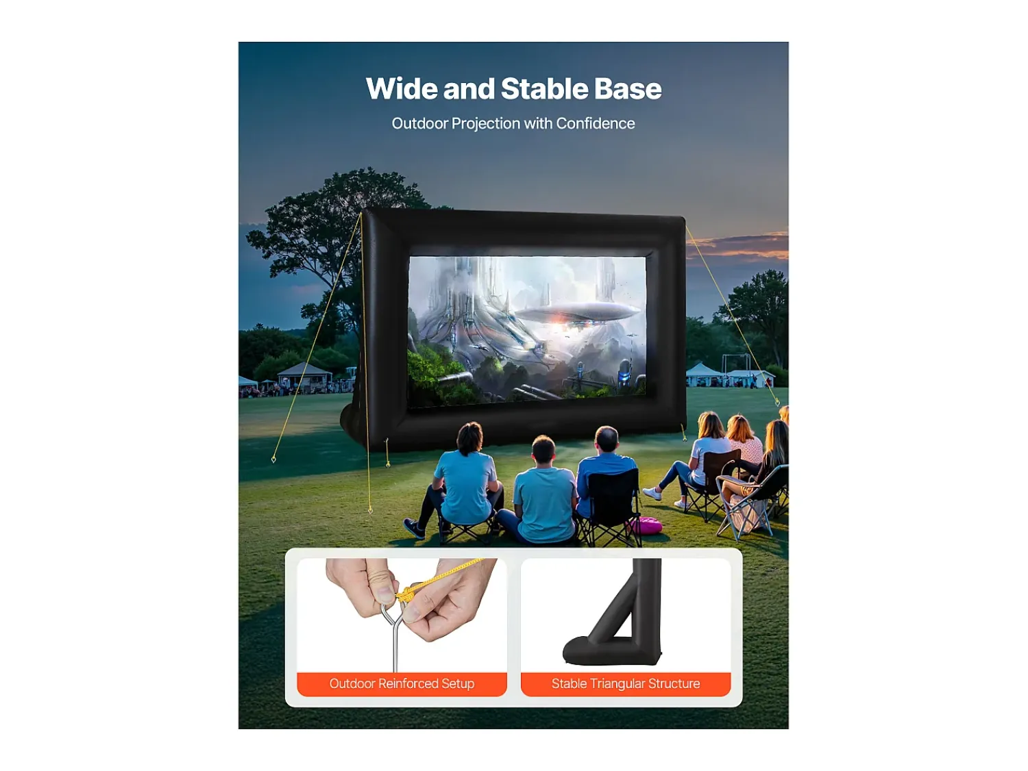 Móvel De Tv* Tela de Projeção Inflável SucceBuy, Material 600D, Portátil com Saco de Armazenamento, Formato 16:9, Ideal para Home Cinema, 378 x 160 x 317 cm Preto