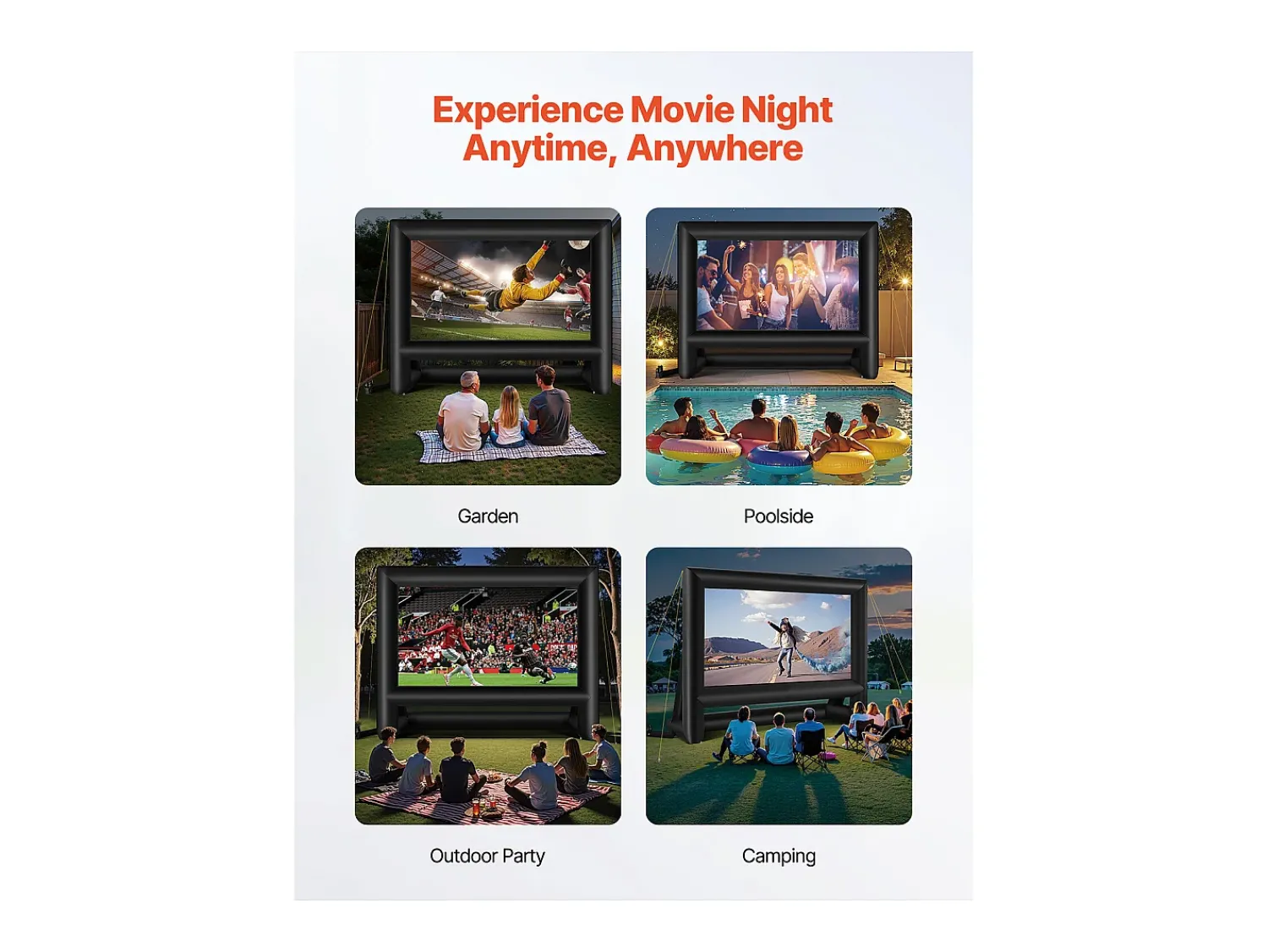 Móvel De Tv* Tela de Projeção Inflável SucceBuy, Material 600D, Portátil com Saco de Armazenamento, Formato 16:9, Ideal para Home Cinema, 476 x 200 x 378 cm Preto