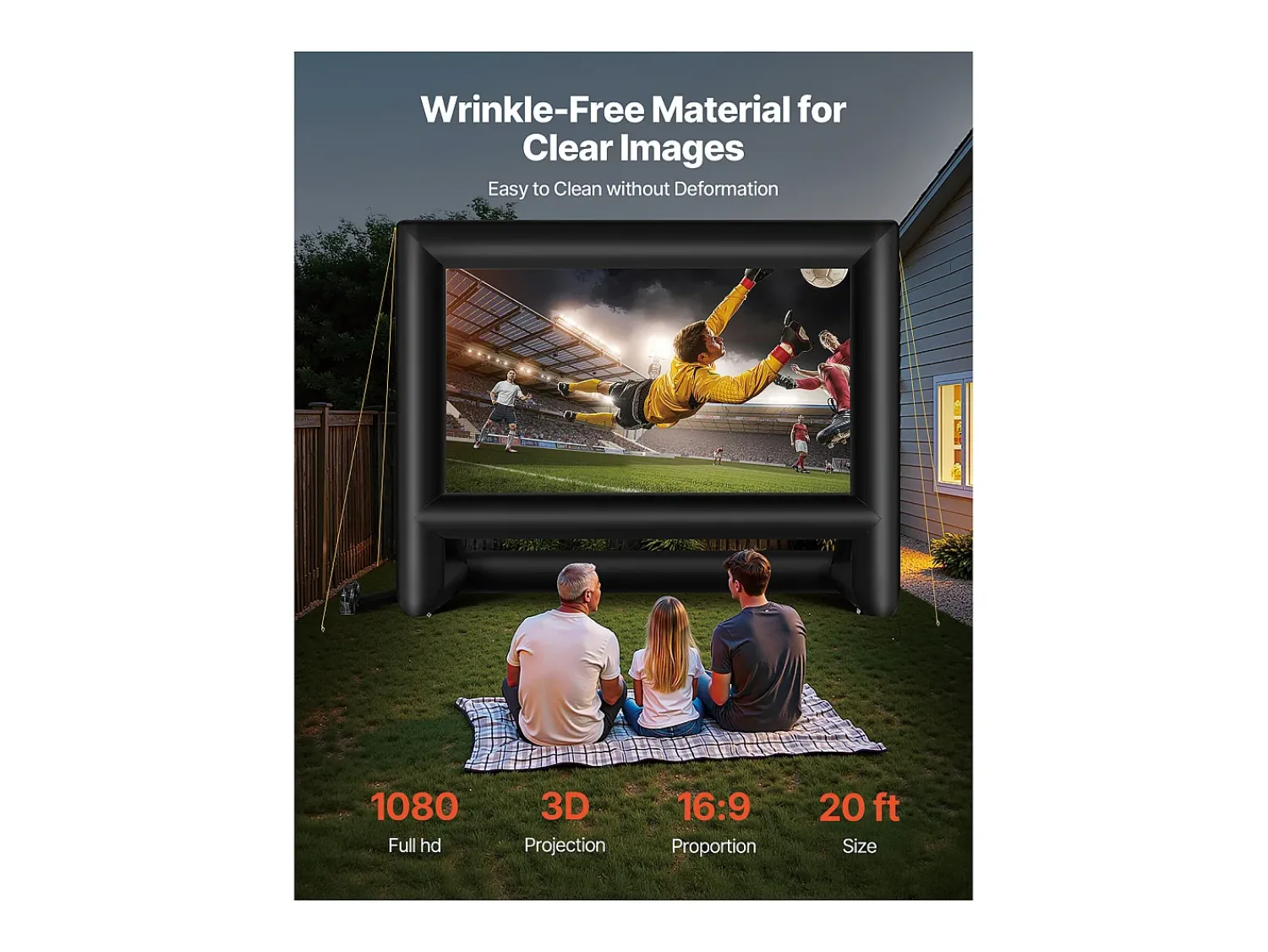 Móvel De Tv* Tela de Projeção Inflável SucceBuy, Material 600D, Portátil com Saco de Armazenamento, Formato 16:9, Ideal para Home Cinema, 476 x 200 x 378 cm Preto