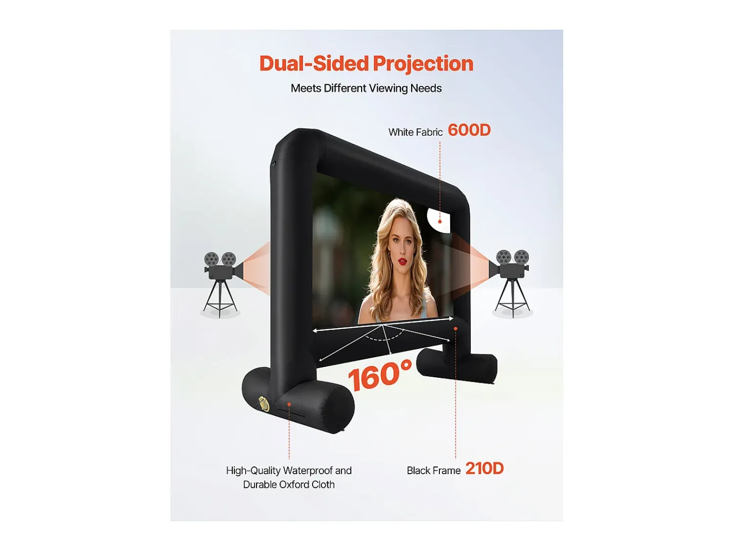 Online Tela de Projeção Inflável SucceBuy, Material 600D, Portátil com Saco de Armazenamento, Formato 16:9, Ideal para Home Cinema, 354 x 130 x 290 cm Preto